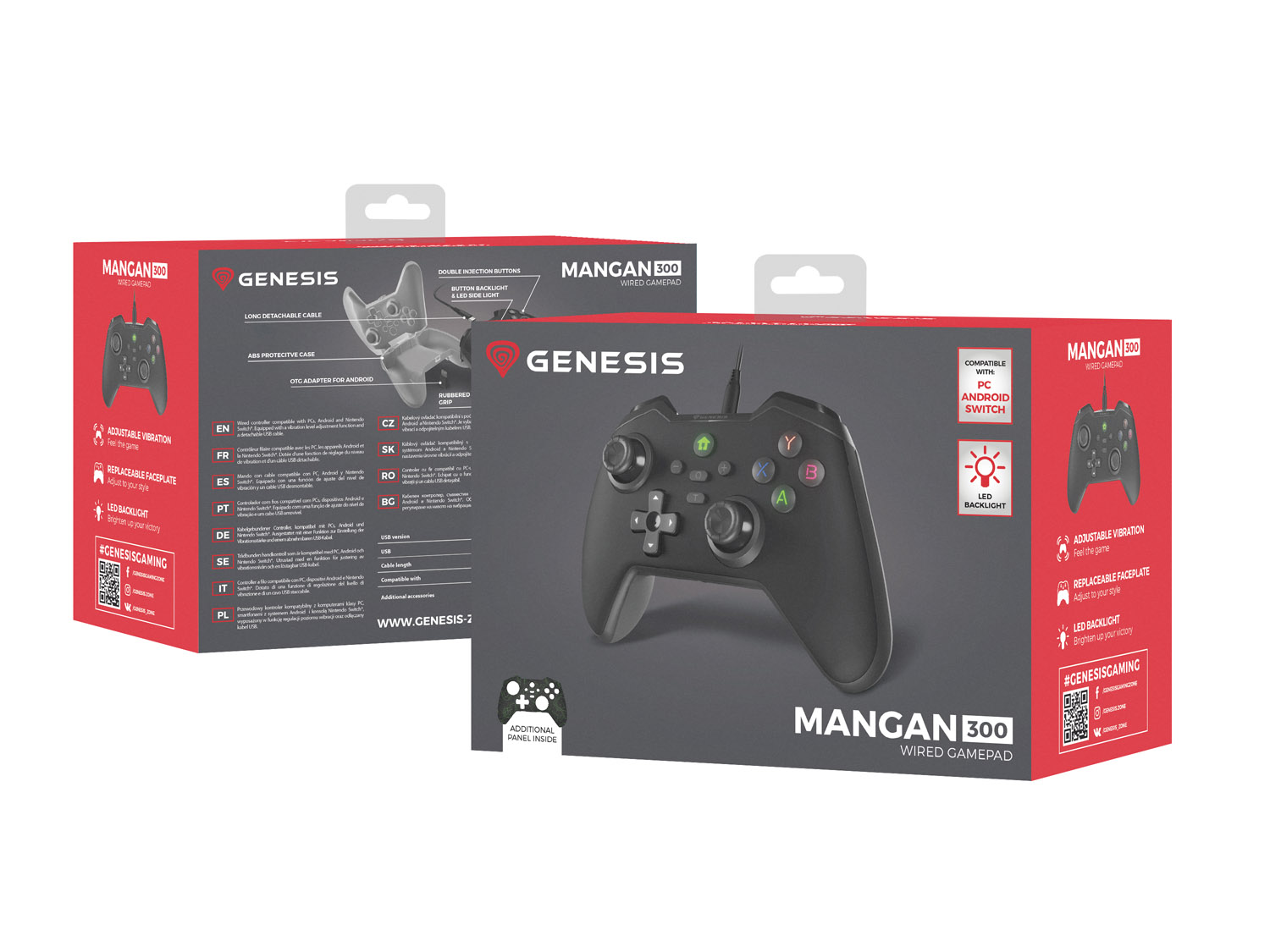 Obrázek Drátový gamepad Genesis MANGAN 300, pro PC/Switch/Mobil, černý
