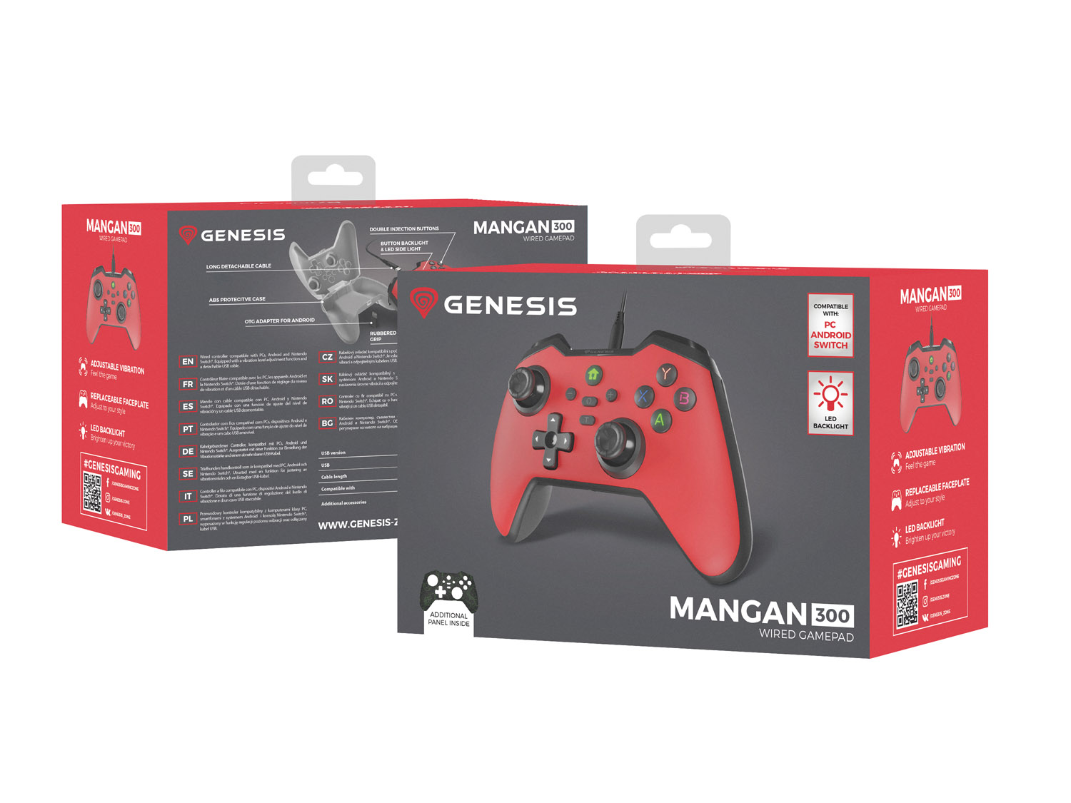 Obrázek Drátový gamepad Genesis MANGAN 300, pro PC/Switch/Mobil, červený