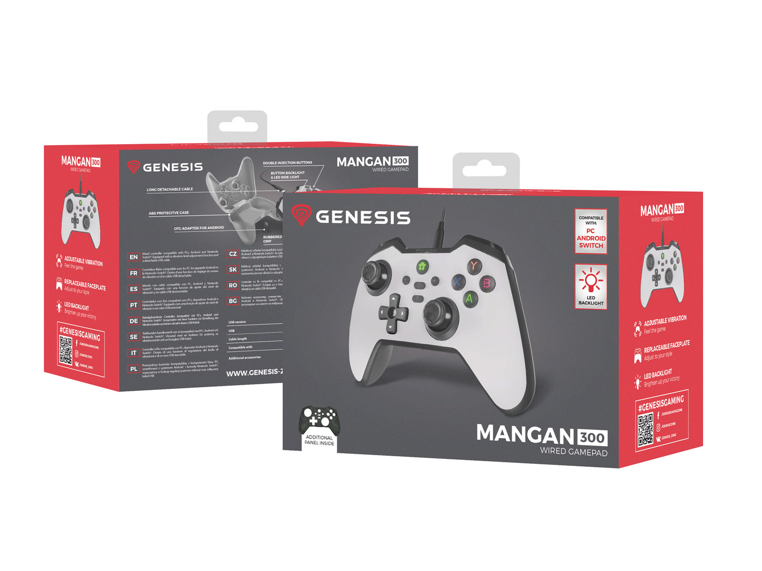 Obrázek Drátový gamepad Genesis MANGAN 300, pro PC/Switch/Mobil, bílý