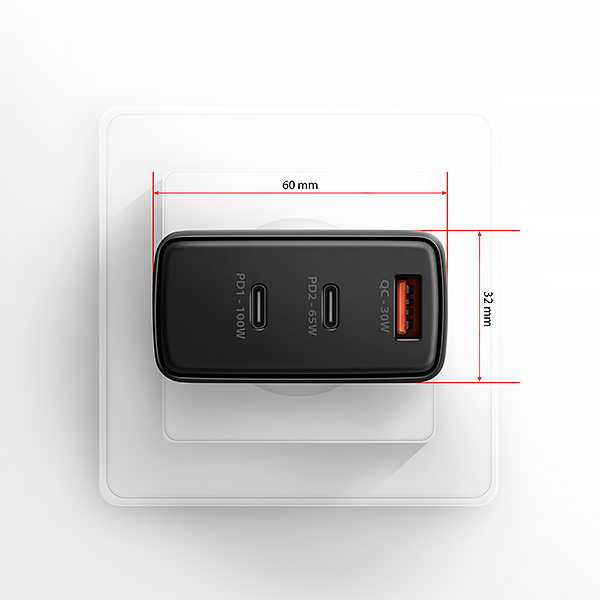 Obrázek AXAGON ACU-DPQ100, GaN nabíječka do sítě 100W, 3x port (USB-A + dual USB-C), PD3.0/PPS/QC4+/Apple