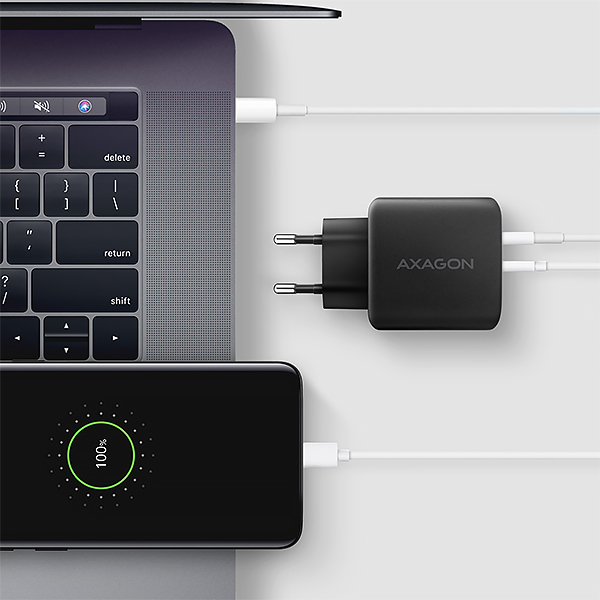 Obrázek AXAGON ACU-PQ45 GaN nabíječka do sítě 45W, 2x port (USB-A + USB-C), PD3.0/PPS/QC4+/SFC 2.0/AFC/Apple