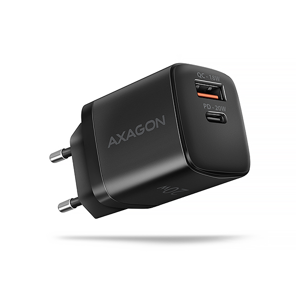 Obrázek AXAGON ACU-PQ20 nabíječka do sítě 20W, 2x port (USB-A + USB-C), PD3.0/PPS/QC4+/AFC/Apple, černá