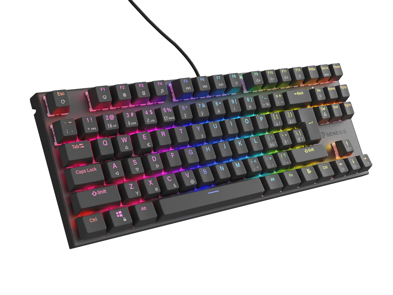 Obrázek Genesis tichá herní klávesnice THOR 303/TKL/RGB/Outemu Peach/Drátová USB/CZ-SK layout/Černá