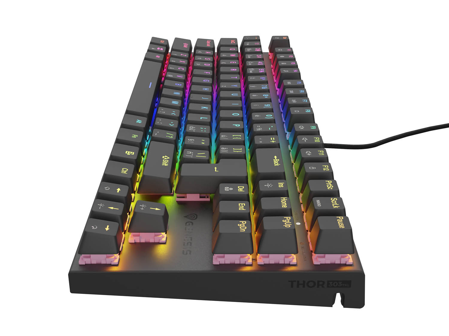 Obrázek Genesis tichá herní klávesnice THOR 303/TKL/RGB/Outemu Peach/Drátová USB/CZ-SK layout/Černá