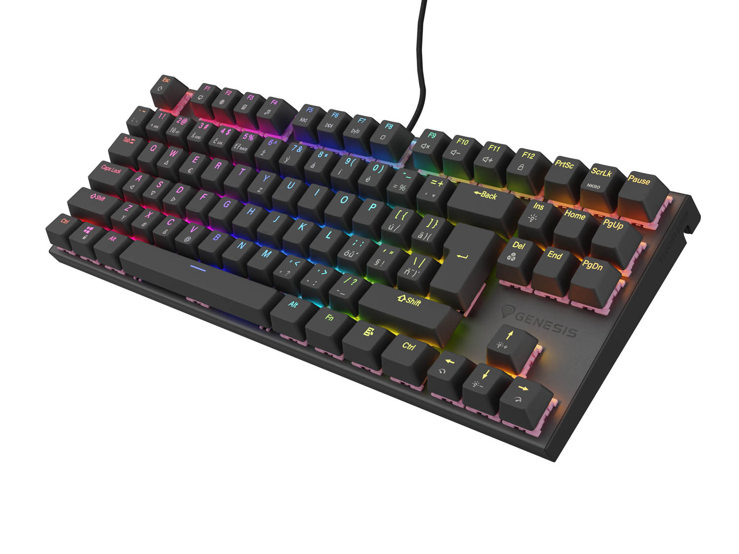 Obrázek Genesis tichá herní klávesnice THOR 303/TKL/RGB/Outemu Peach/Drátová USB/CZ-SK layout/Černá