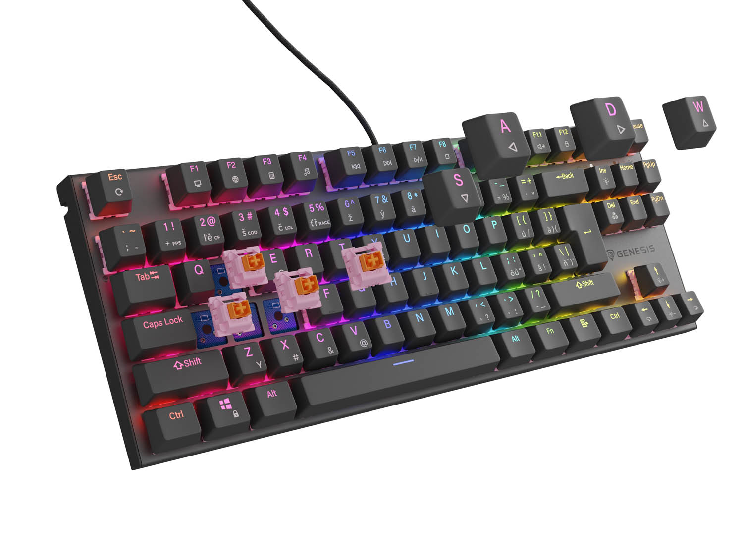 Obrázek Genesis tichá herní klávesnice THOR 303/TKL/RGB/Outemu Peach/Drátová USB/CZ-SK layout/Černá