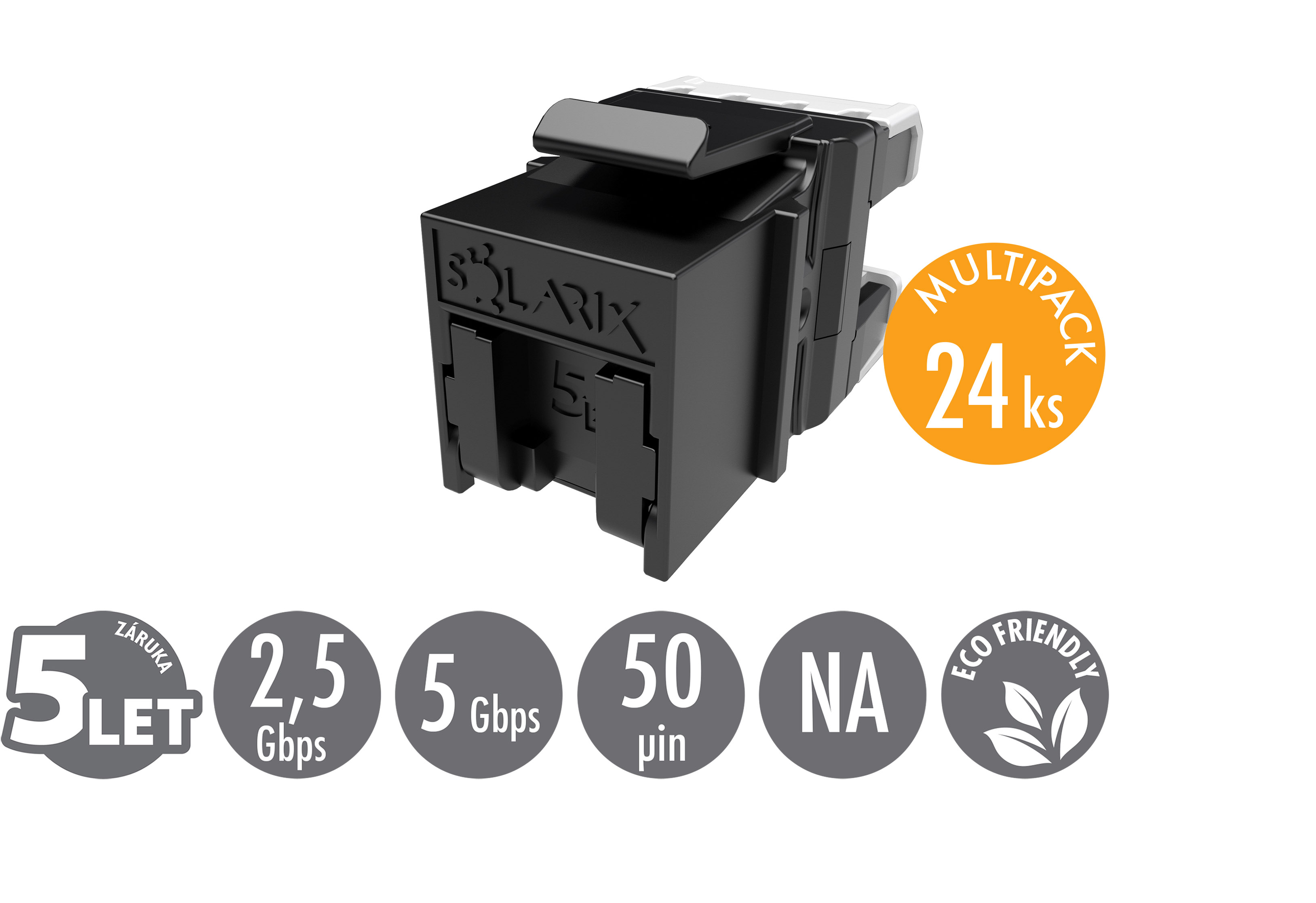 Obrázek MULTIPACK 24 ks - rychlozařezávací keystone Solarix CAT5E UTP RJ45 SXKJ-5E-UTP-BK-NA