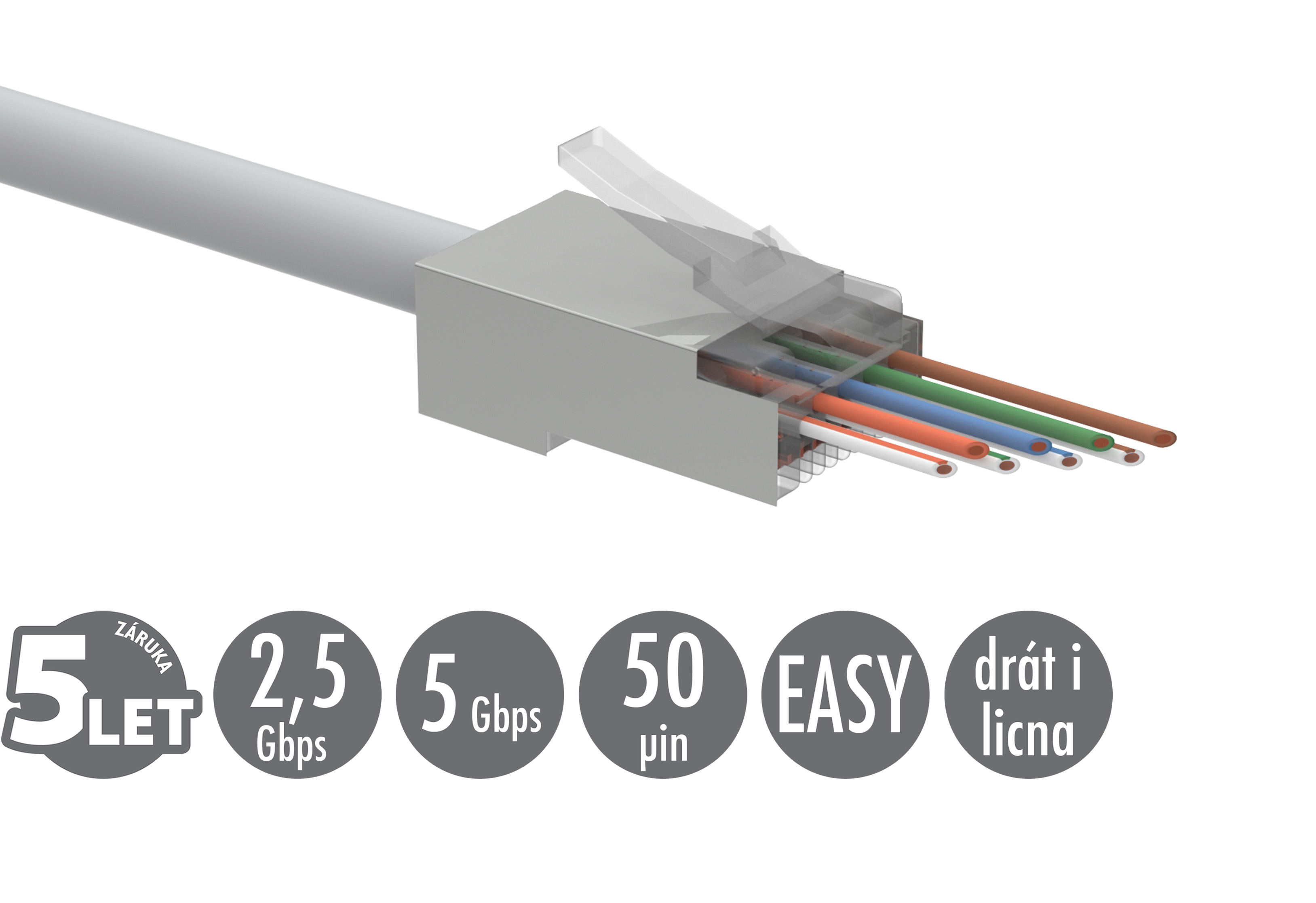 Obrázek Univerzální EASY konektor RJ45 CAT5E STP 8p8c na drát i licnu SXRJ45-5E-STP-EASY