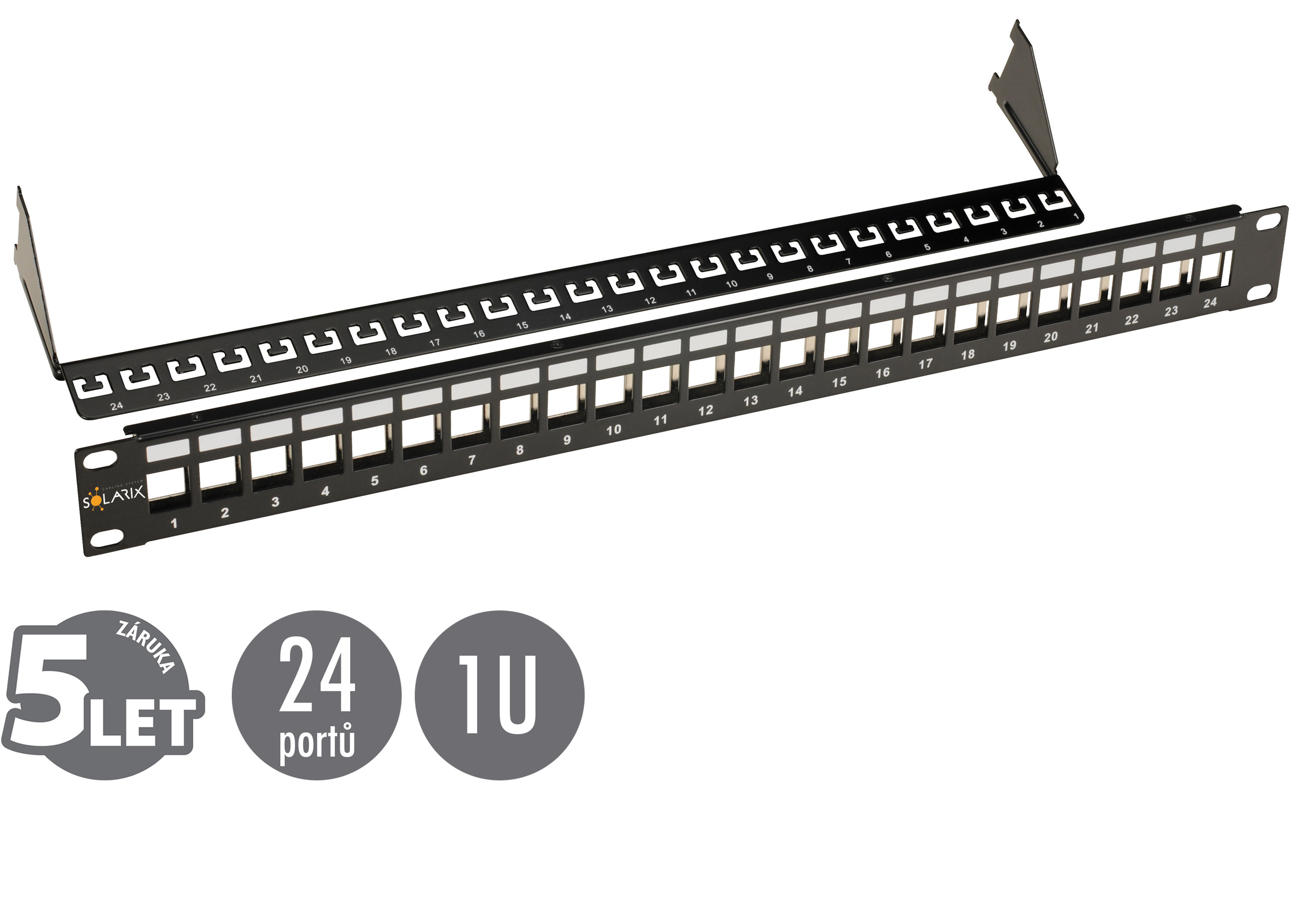 Obrázek 19" modulární neosazený patch panel Solarix 24 portů černý 1U SX24M-0-STP-BK-UNI