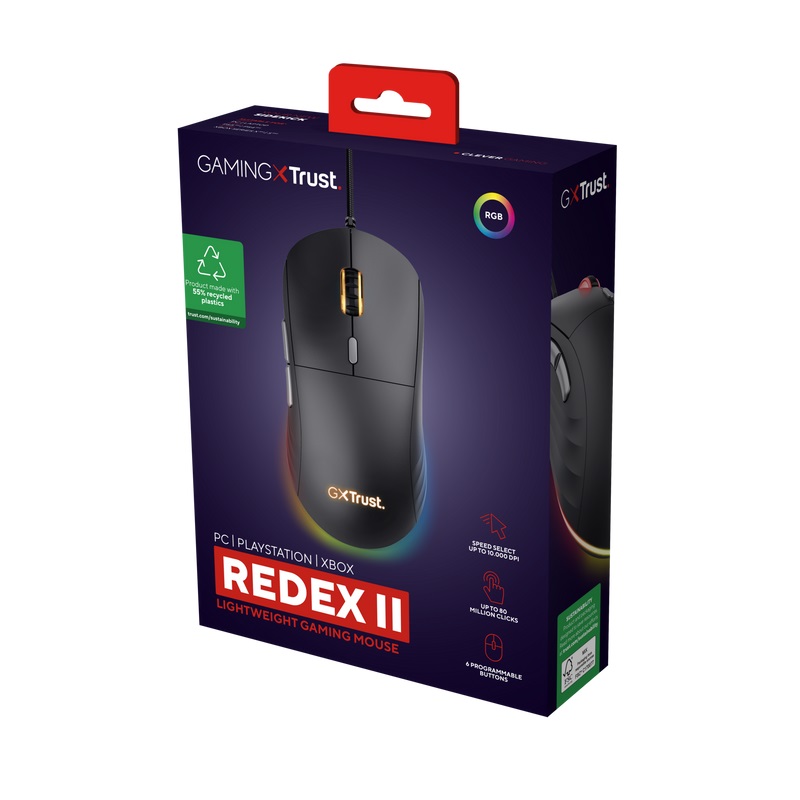 Obrázek Trust GXT 925 REDEX II/Herní/Laserová/Pro praváky/10 000DPI/Drátová USB/Černá