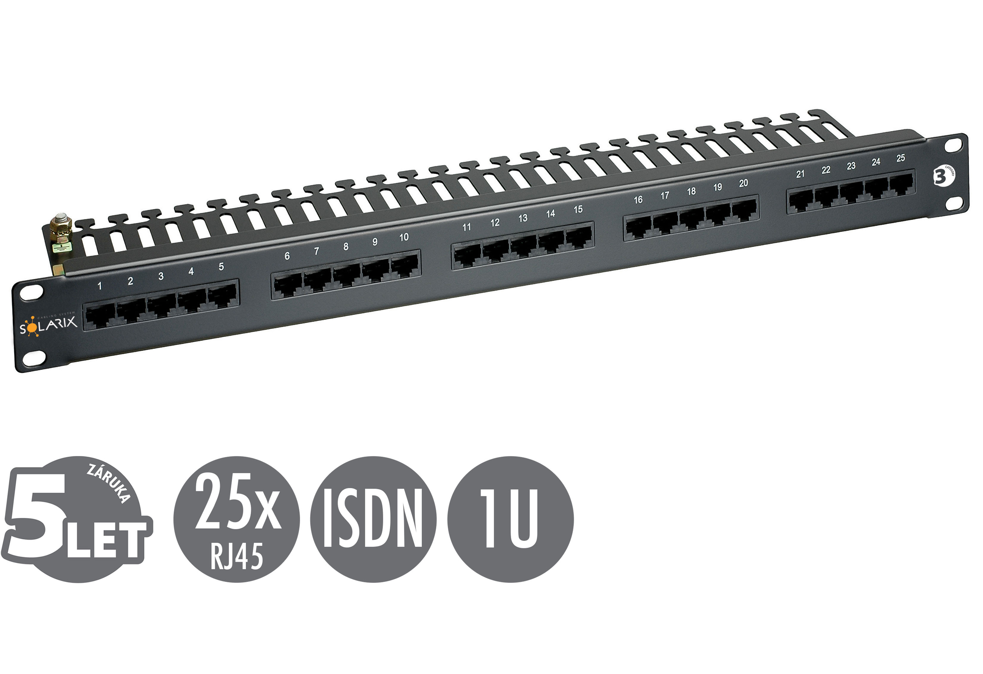Obrázek 19" ISDN panel Solarix 25 x RJ45 černý 1U SX25-ISDN-BK