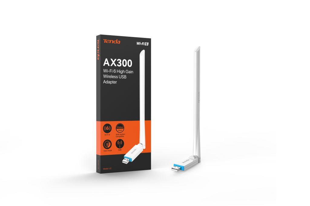 Obrázek Tenda U2v5 AX300 WiFi 6 USB Adapter, 286 Mb/s, 802.11ax/b/g/n, 6 dBi, Soft AP, Win 7/10/11, Linux