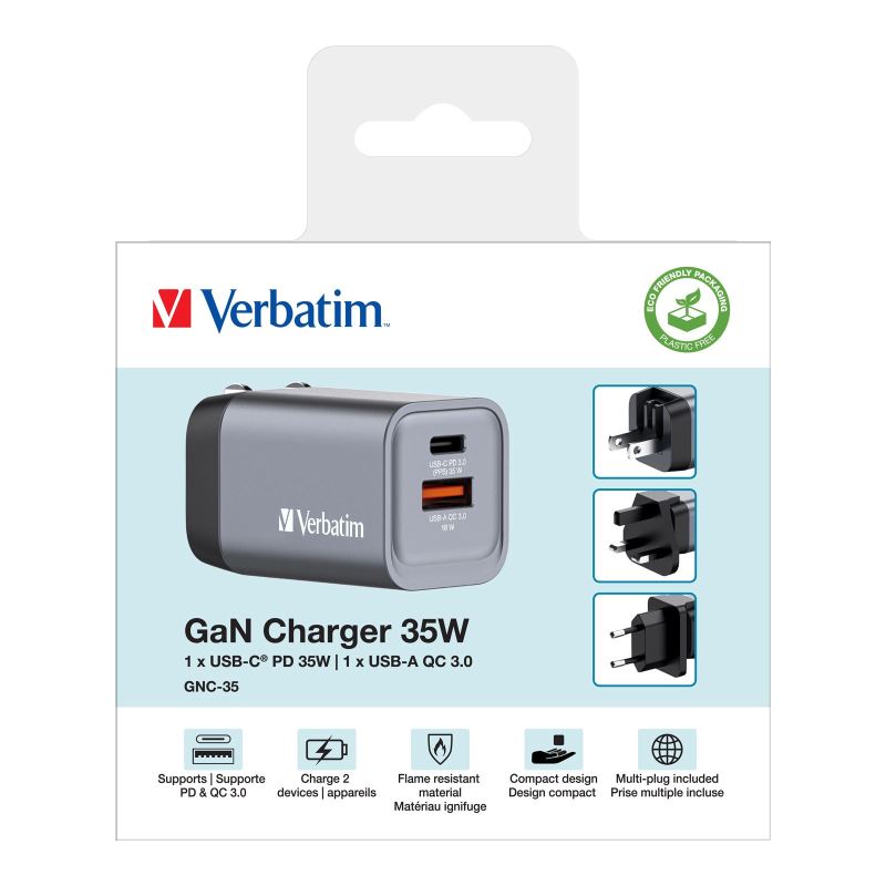 Obrázek Cestovní adaptér Verbatim GNC-35, USB-C 35W, USB-A