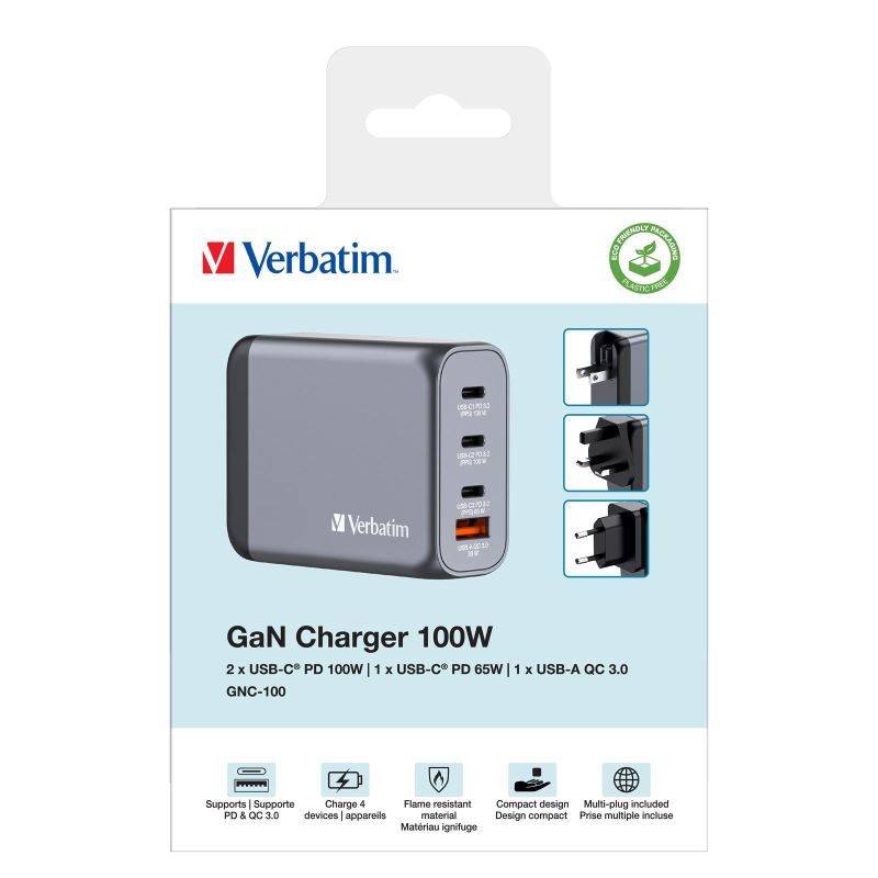 Obrázek Cestovní adaptér Verbatim GNC-100, 3xUSB-C, USB-A