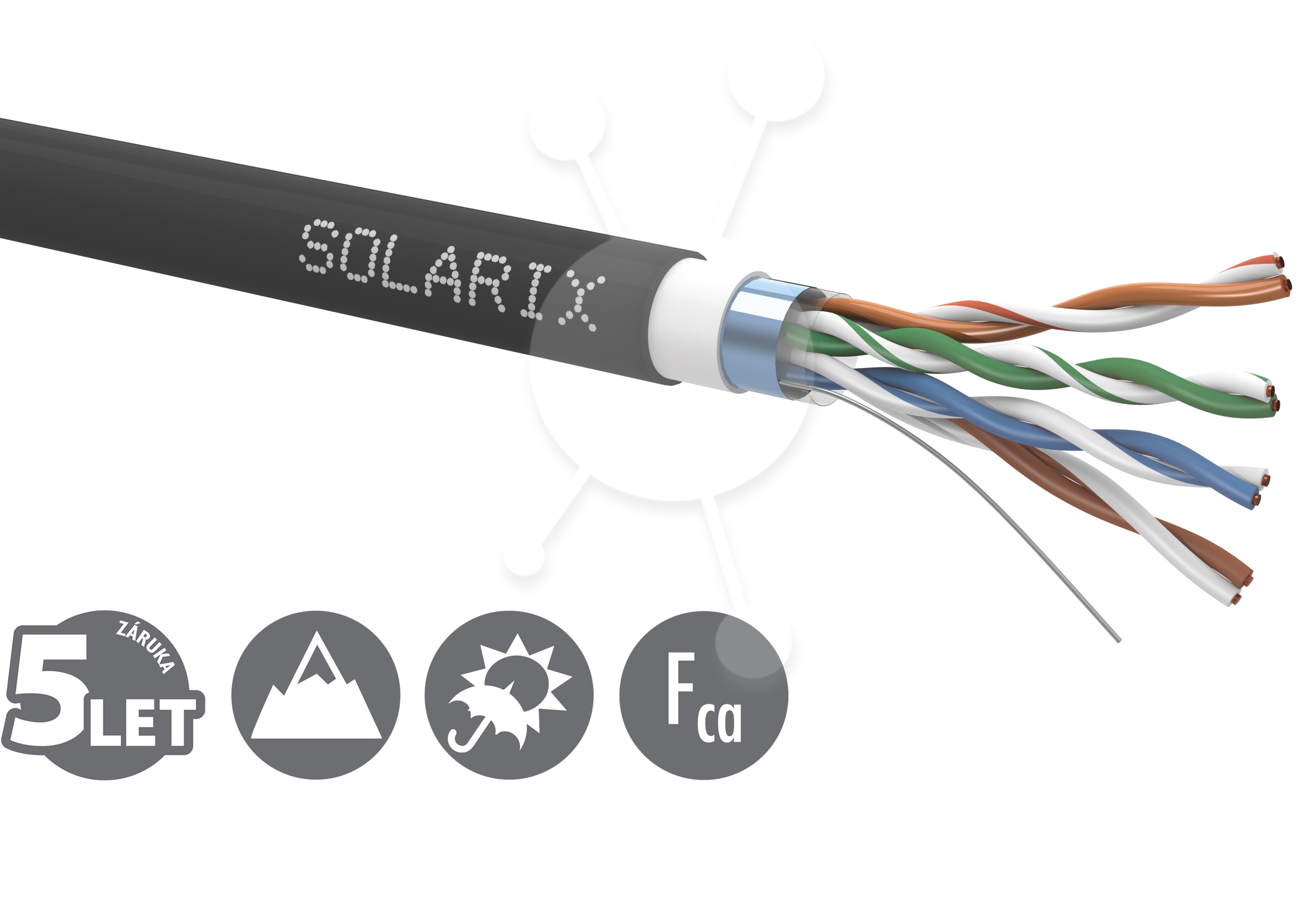 Instalační kabel Solarix CAT5E FTP PVC+PE Fca dvojitý plášť 305m/cívka SXKD-5E-FTP-PVC+PE