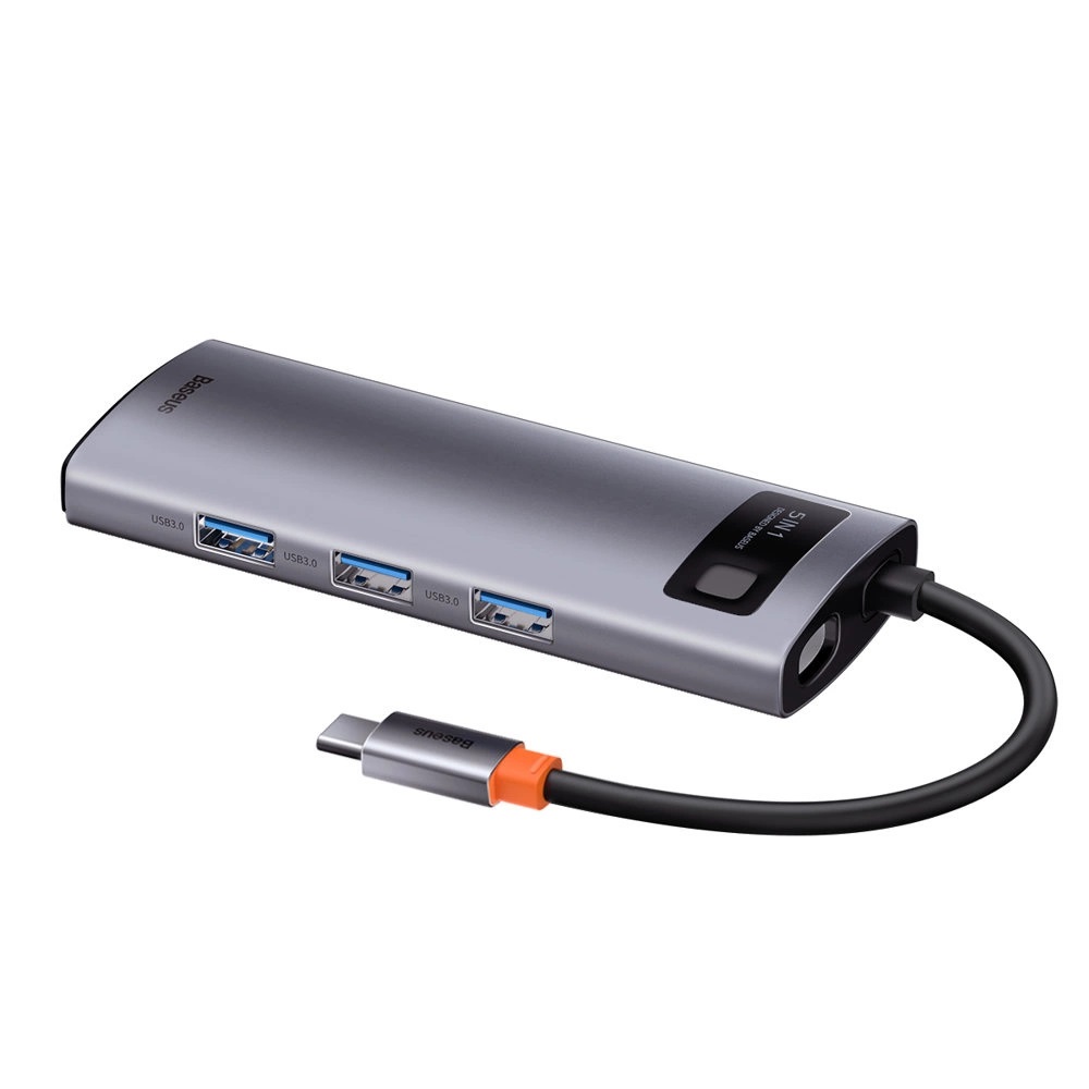 Obrázek Baseus USB Hub Metal Gleam Series 5v1 (USB-C PD 100W, 3x USB 3.0, HDMI) šedý