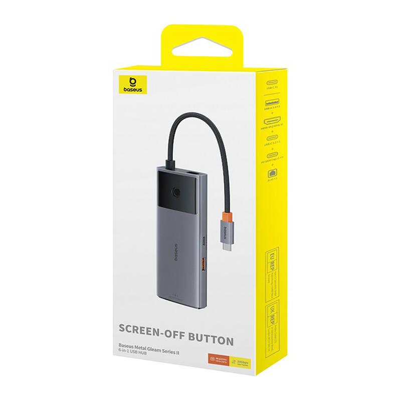 Obrázek Baseus hub Series 2 USB 6v1 (USB-C/HDMI4K60Hz/USB-C(10Gbps)/USB-A(10Gbps)/RJ45/USB-C(PD) šedý