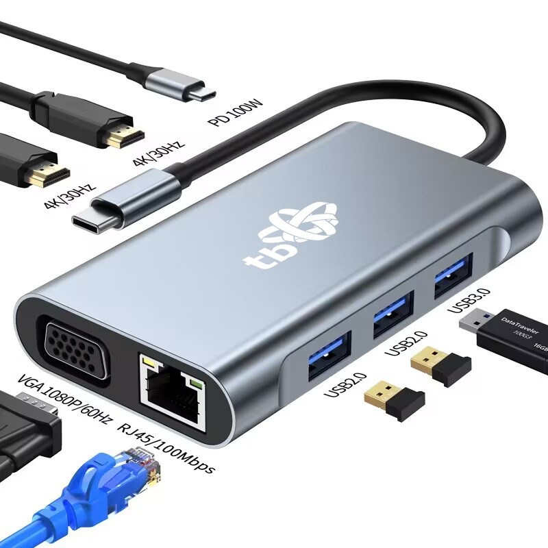 Obrázek TB Touch USB C 8v1 - HDMI 2x, USB, VGA, RJ45, PD