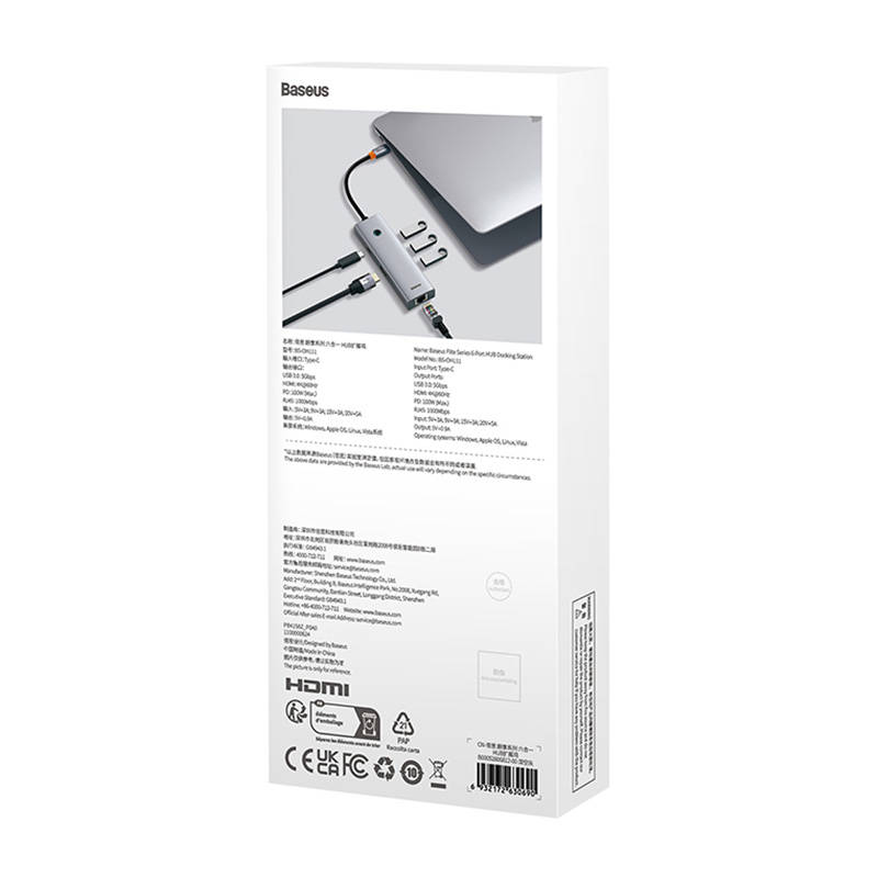 Obrázek Baseus hub Ultra Joy USB 6v1 (USB-C/1xHDMI4K30Hz/3xUSB 3.0/1xPD/RJ45) šedý