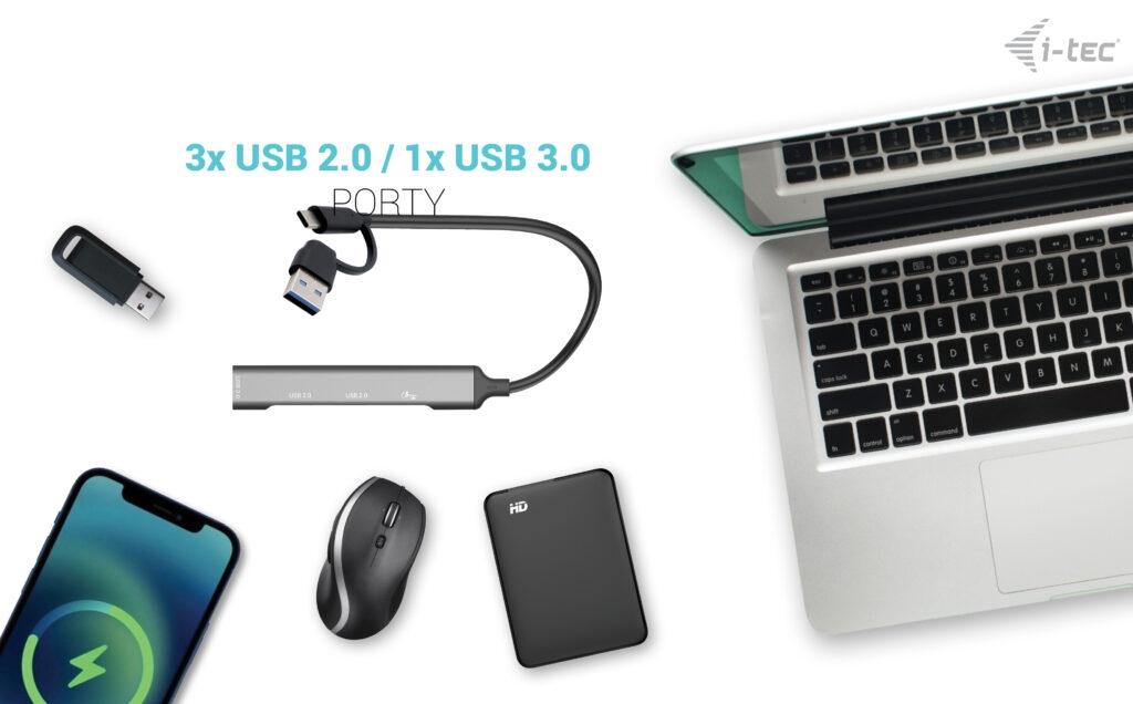 Obrázek i-tec USB-A/USB-C Metal HUB 1x USB-C 3.1 + 3x USB 2.0