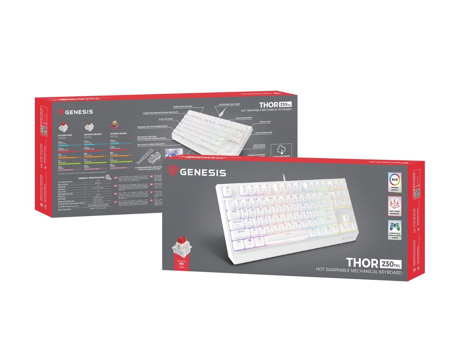 Obrázek Genesis herní klávesnice THOR 230/TKL/RGB/Outemu Red/Drátová USB/US layout/Bílá