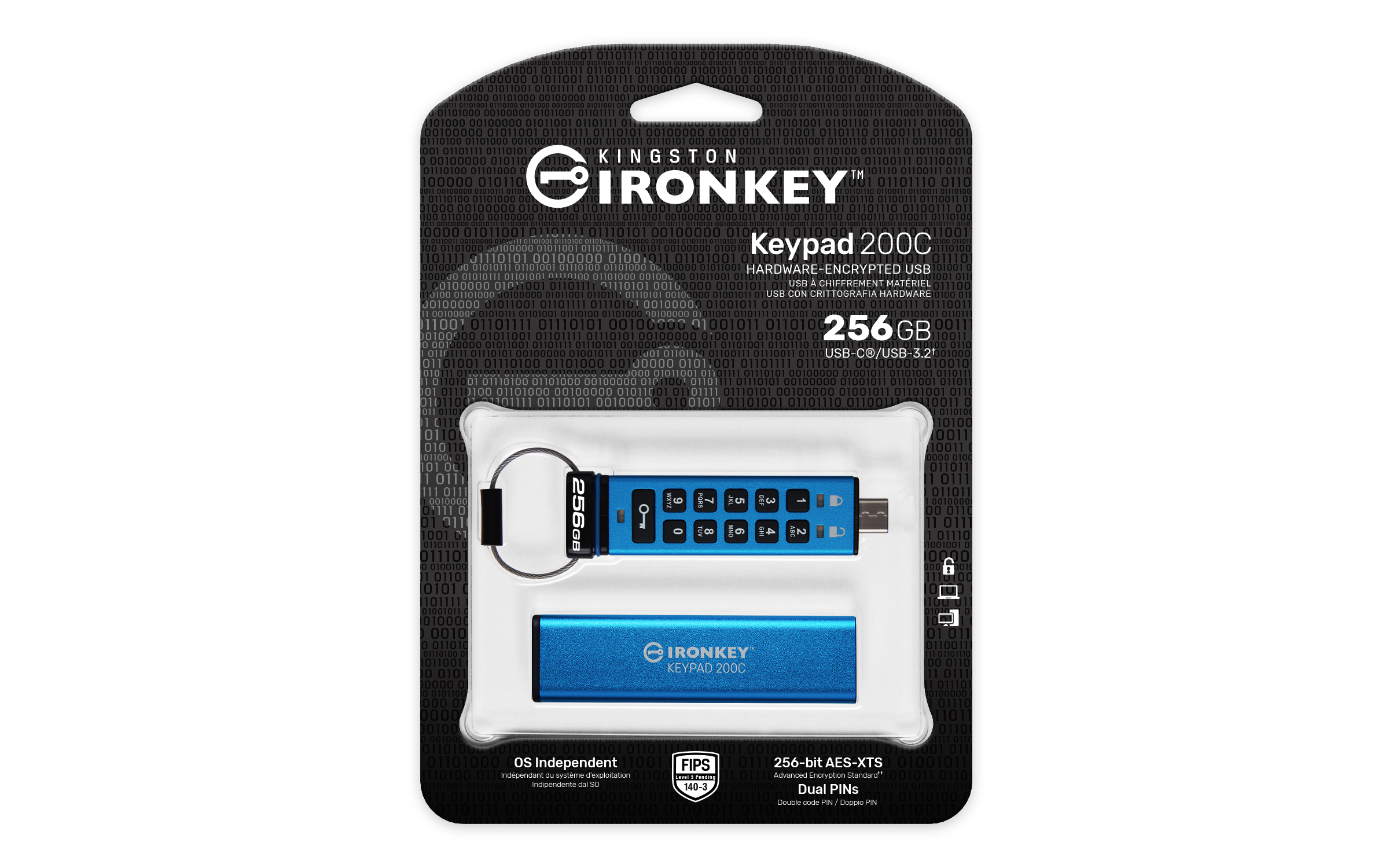 Obrázek Kingston Ironkey Keypad 200C/256GB/USB 3.0/USB-C/Modrá