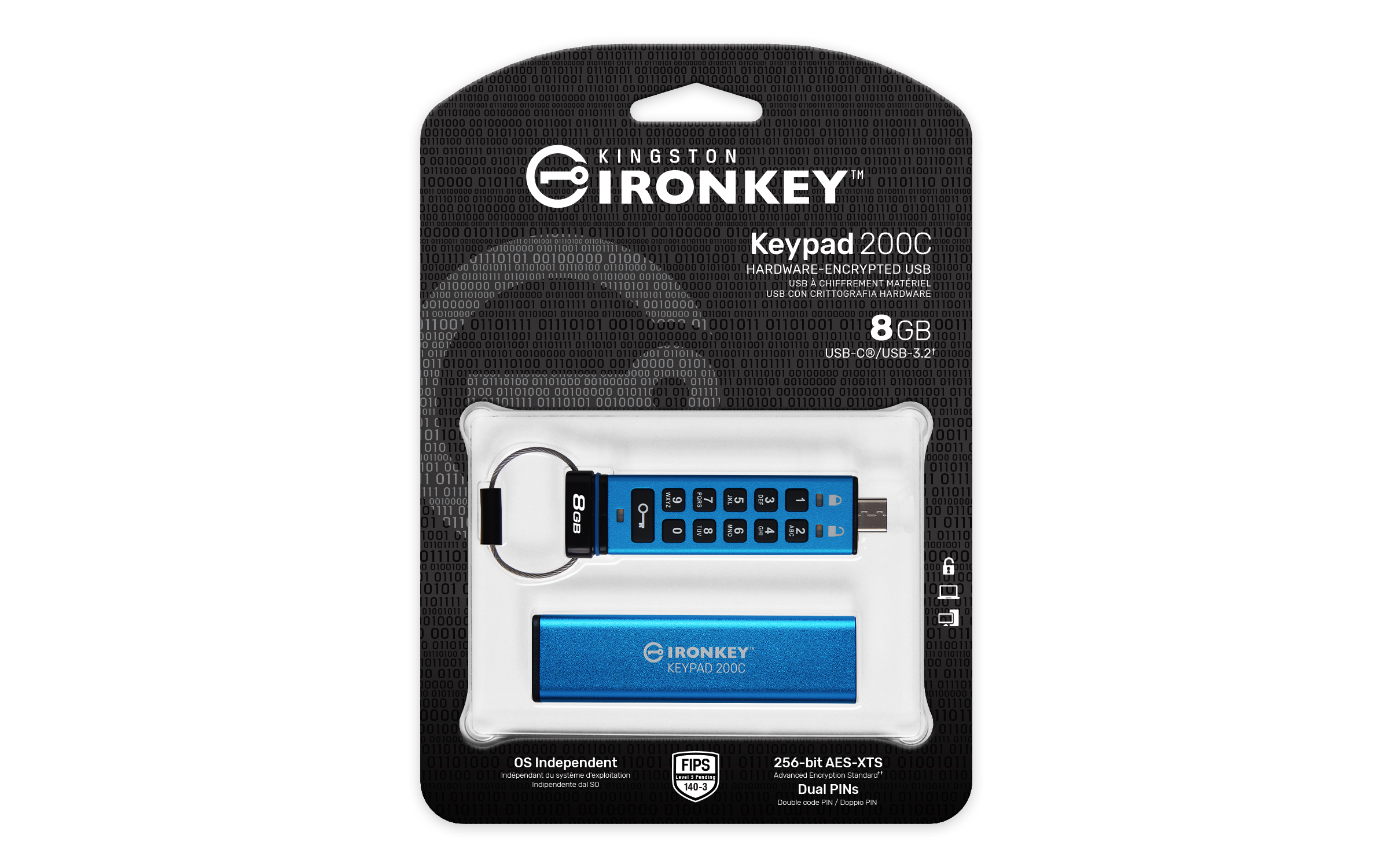 Obrázek Kingston Ironkey Keypad 200C/8GB/USB 3.0/USB-C/Modrá