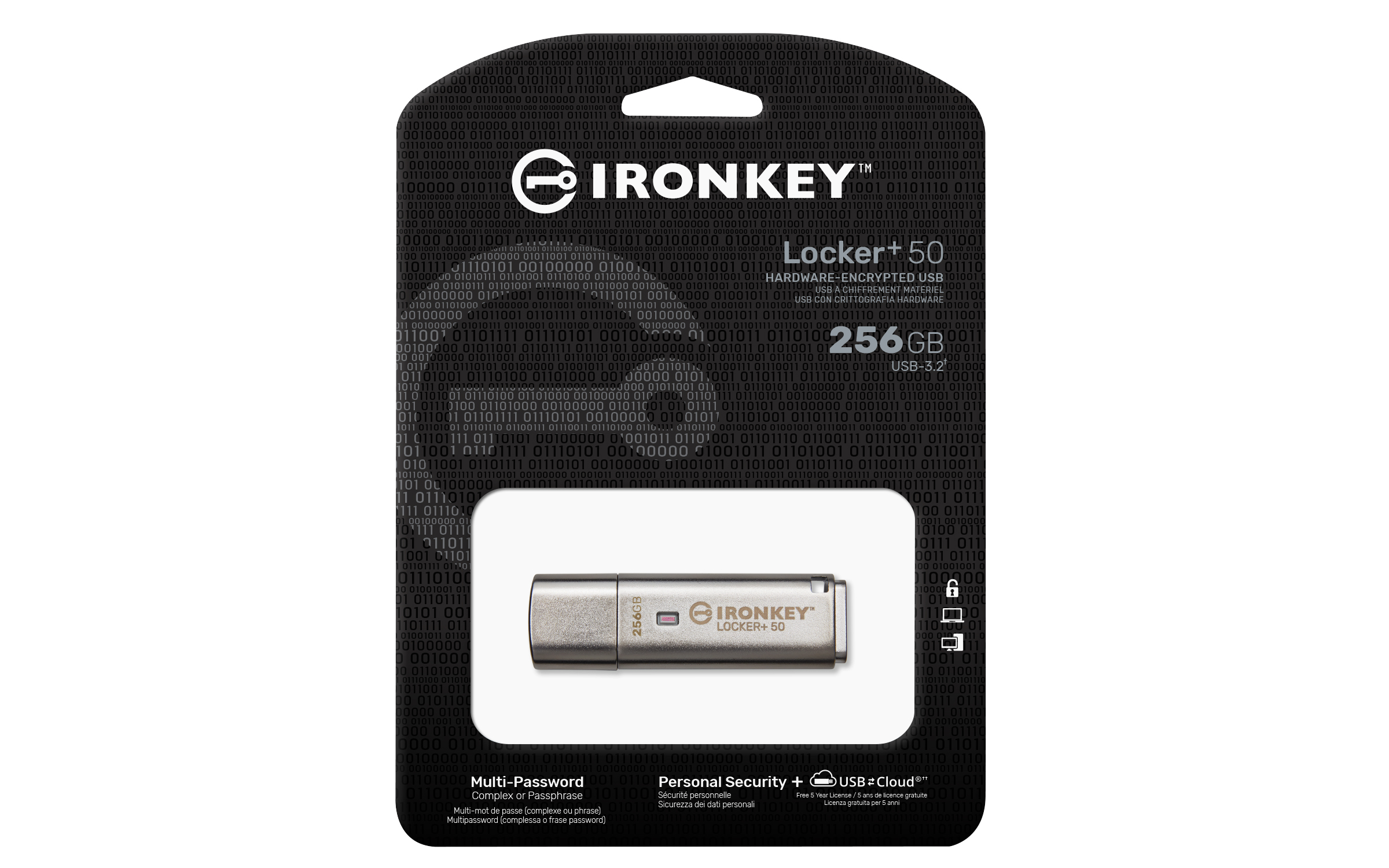 Obrázek Kingston IronKey Locker+ 50/256GB/USB 3.1/USB-A/Stříbrná