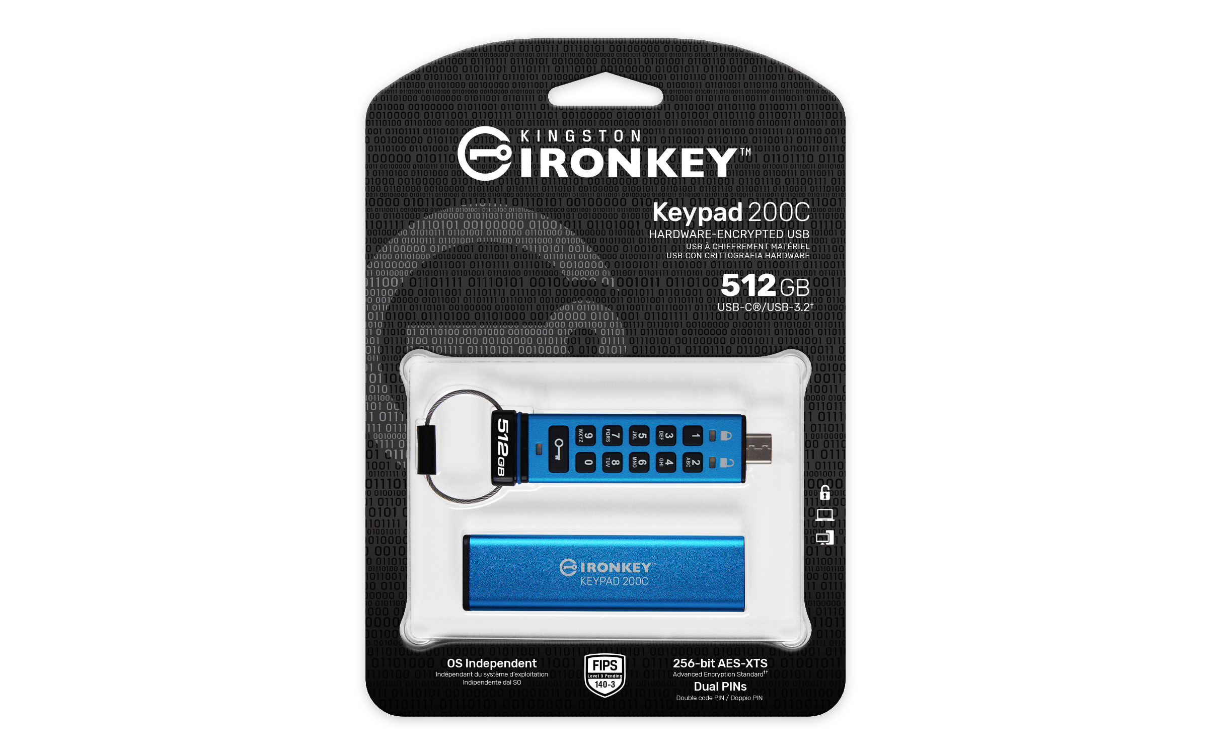 Obrázek Kingston IronKey Keypad 200C/512GB/USB 3.2/USB-C/Modrá