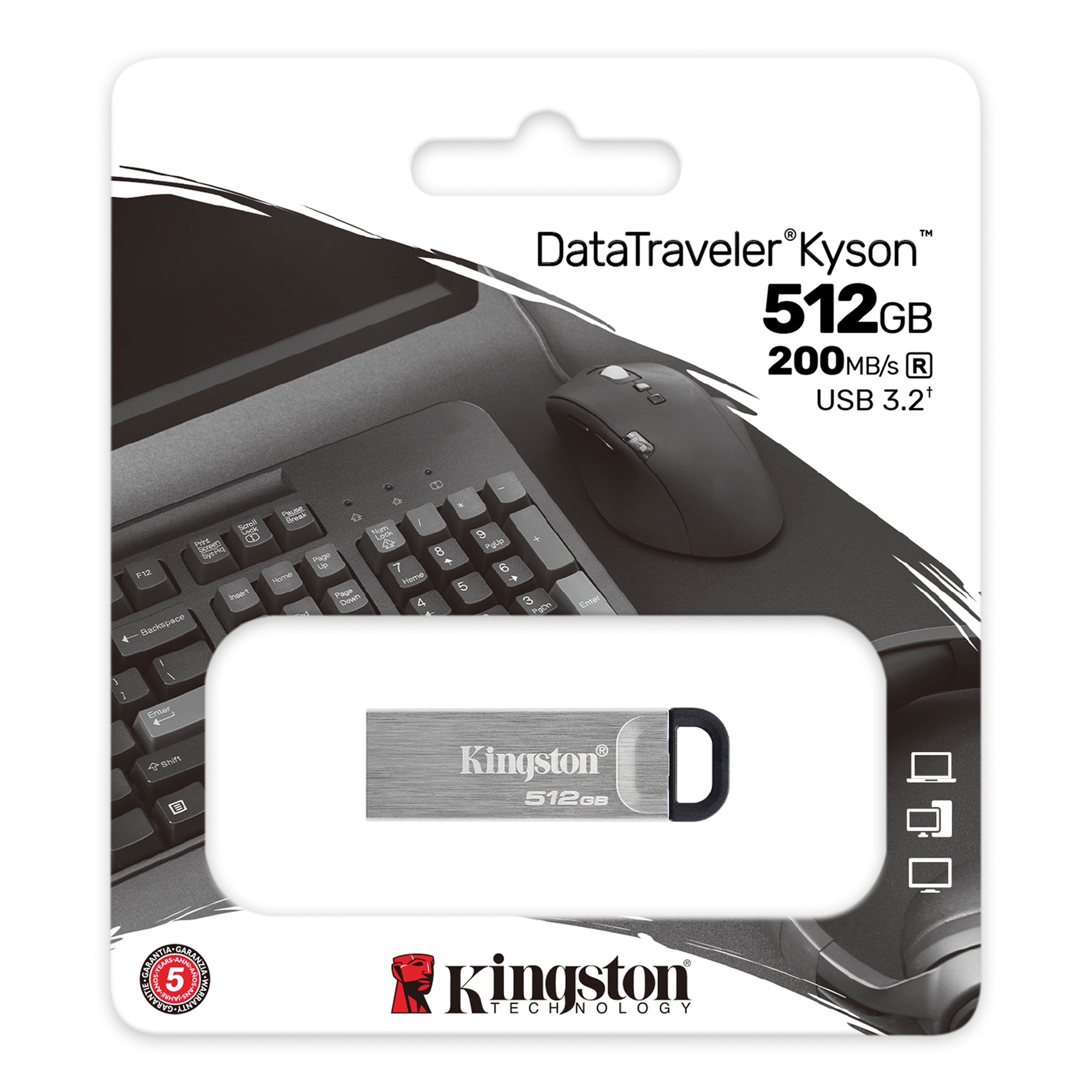 Obrázek Kingston DataTraveler Kyson/512GB/USB 3.2/USB-A/Stříbrná