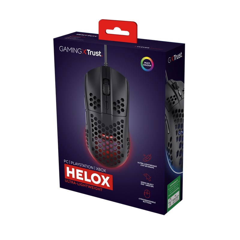 Obrázek Trust Gaming GXT 928 Helox/Herní/Optická/Pro praváky/6 400 DPI/Drátová USB/Černá