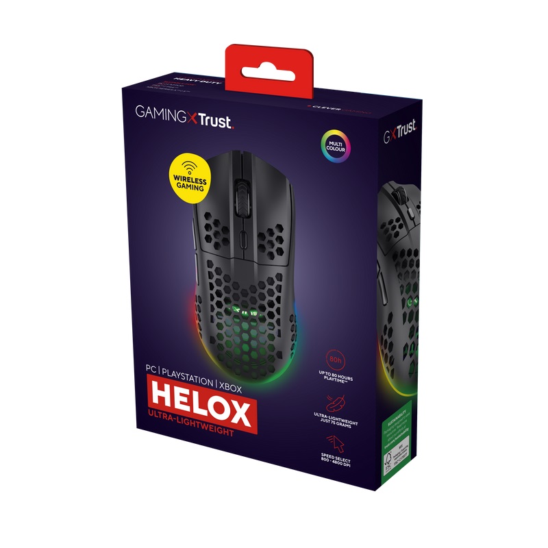 Obrázek Trust Gaming GXT 929 Helox/Herní/Optická/Pro praváky/4 800 DPI/Bezdrátová USB/Černá