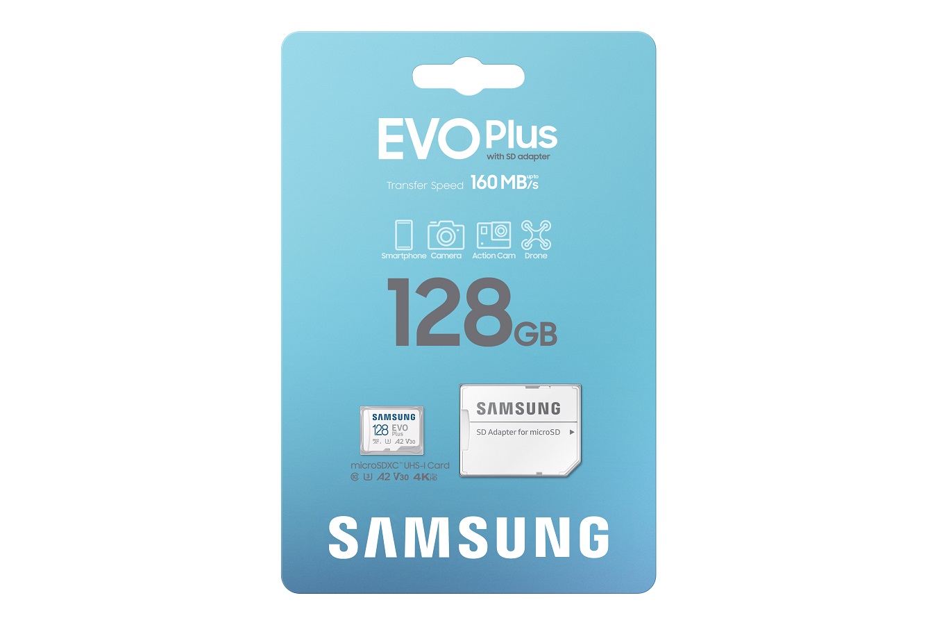 Obrázek Samsung EVO Plus/micro SDXC/128GB/UHS-I U3 / Class 10/+ Adaptér/Bílá