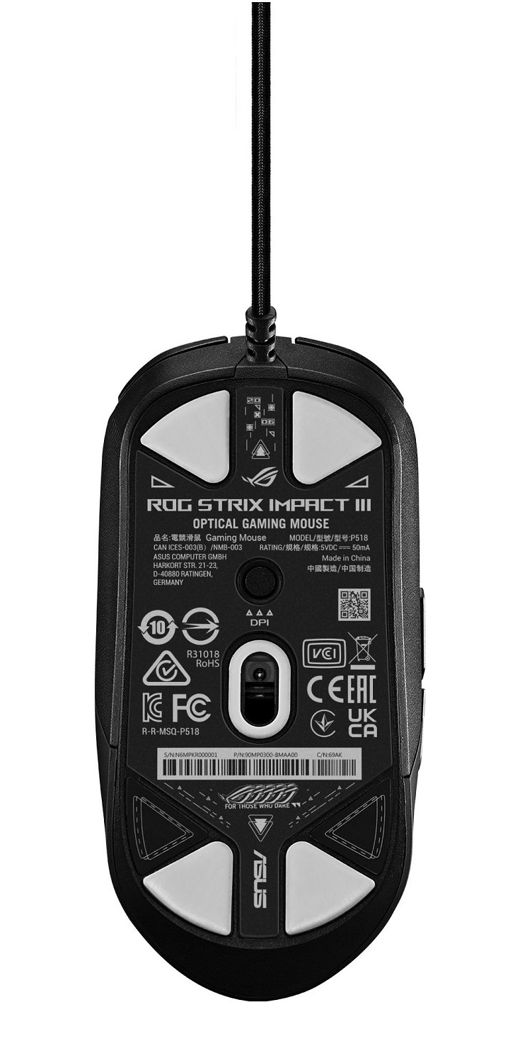 Obrázek Asus ROG Strix Impact III/Herní/Optická/Pro praváky/12 000 DPI/Drátová USB/Černá