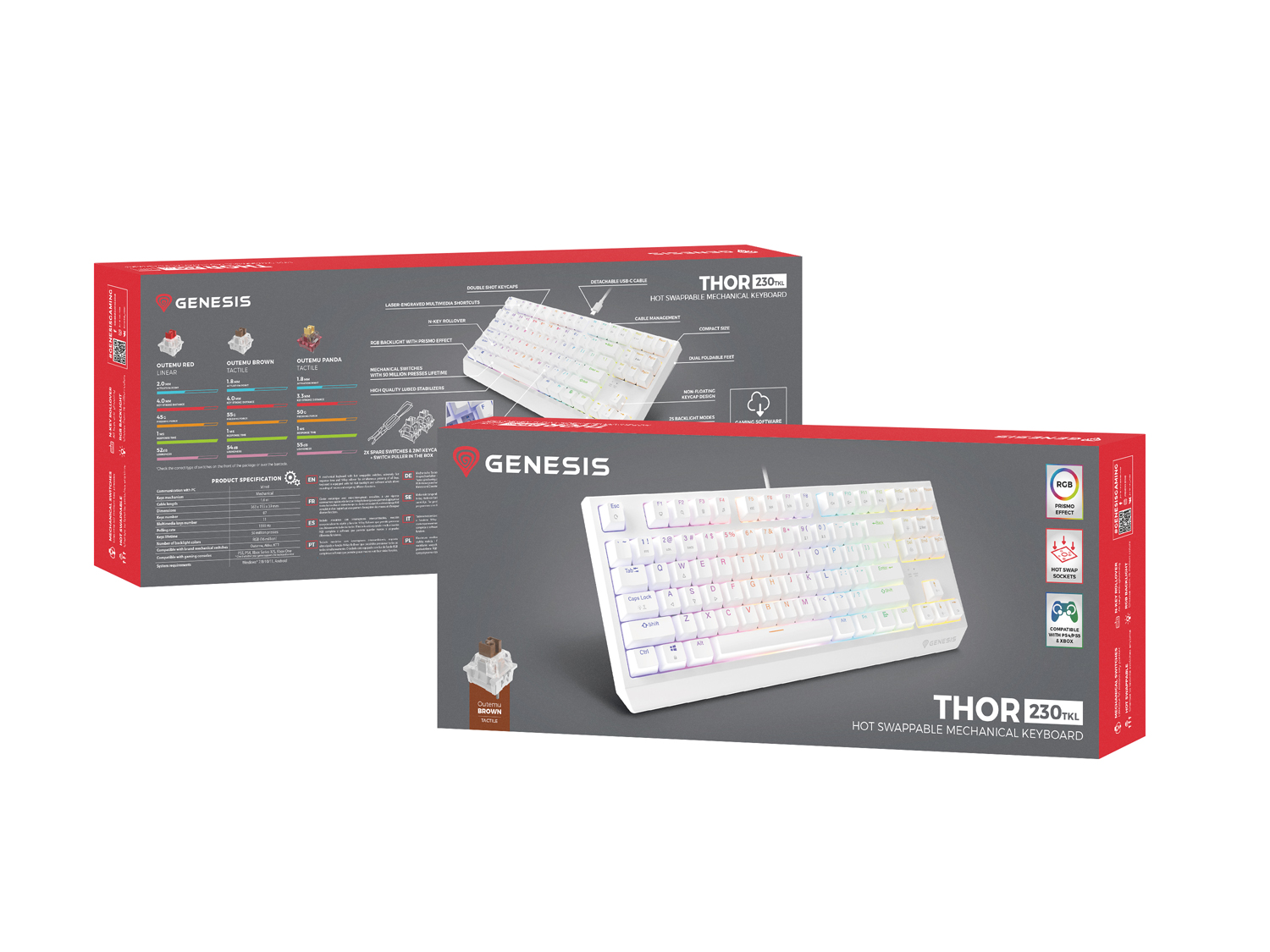 Obrázek Genesis herní klávesnice THOR 230/TKL/RGB/Outemu Brown/Drátová USB/US layout/Bílá