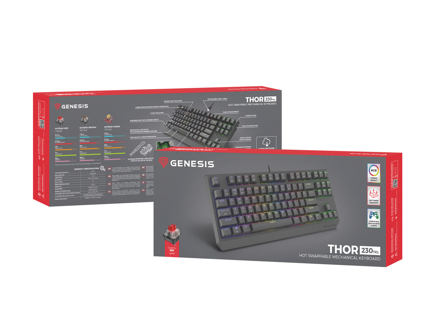 Obrázek Genesis herní klávesnice THOR 230/TKL/RGB/Outemu Red/Drátová USB/US layout/Černá