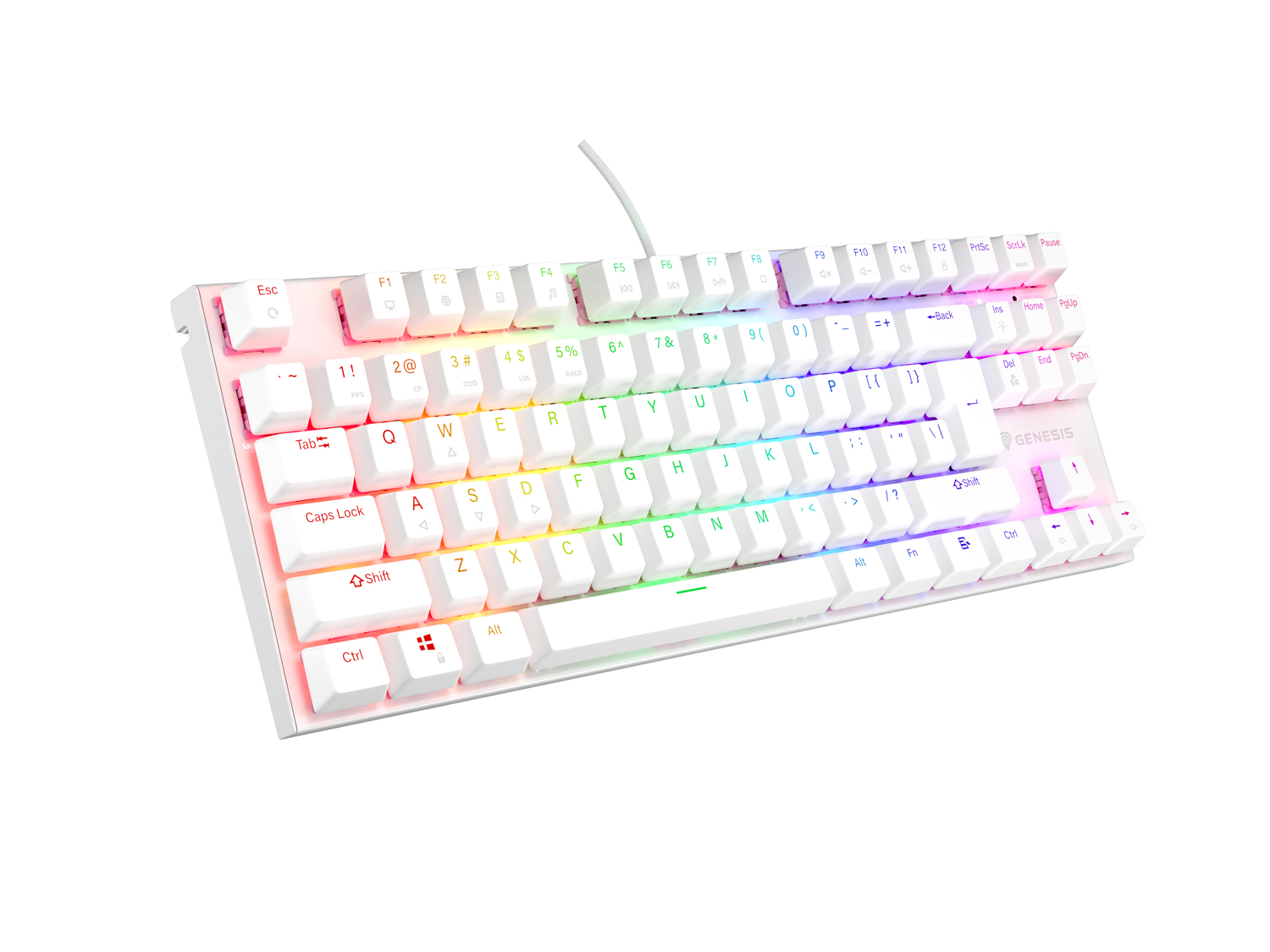 Obrázek Genesis tichá herní klávesnice THOR 303/TKL/RGB/Outemu Peach Silent/Drátová USB/US layout/Bílá