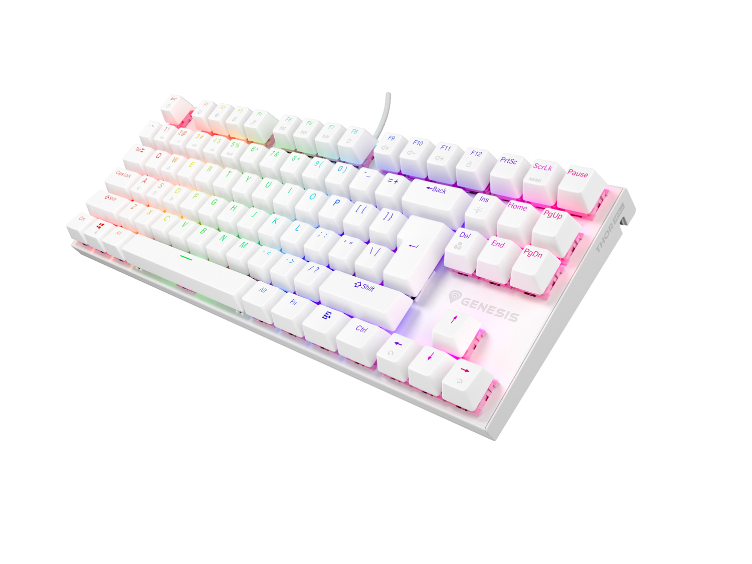 Obrázek Genesis tichá herní klávesnice THOR 303/TKL/RGB/Outemu Peach Silent/Drátová USB/US layout/Bílá