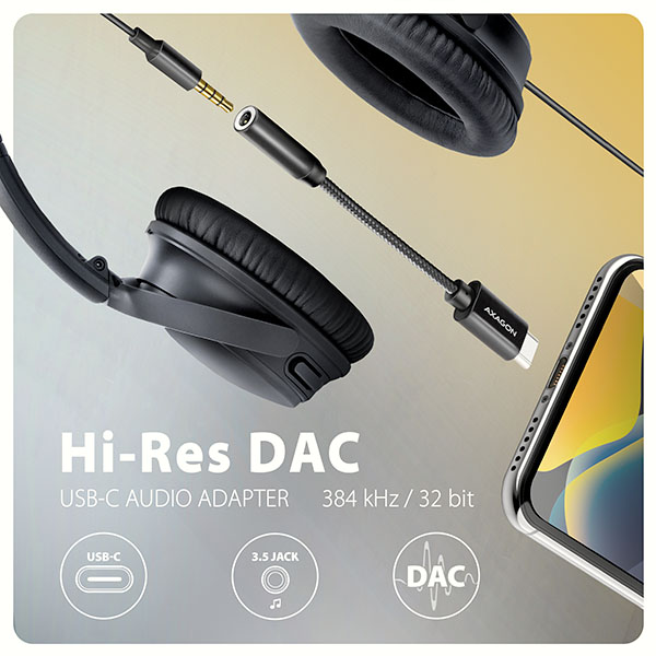 Obrázek AXAGON ADA-HC, USB-C na 3.5mm jack - Hi-Res DAC audio adaptér, 384kHz/32bit, stereo