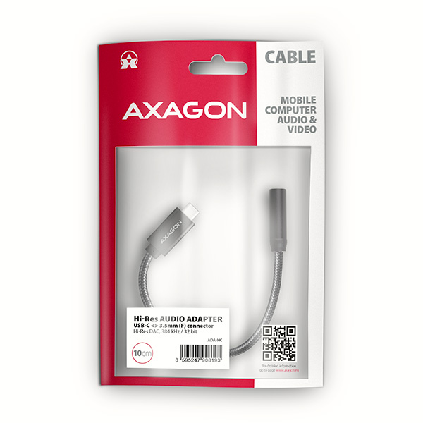 Obrázek AXAGON ADA-HC, USB-C na 3.5mm jack - Hi-Res DAC audio adaptér, 384kHz/32bit, stereo