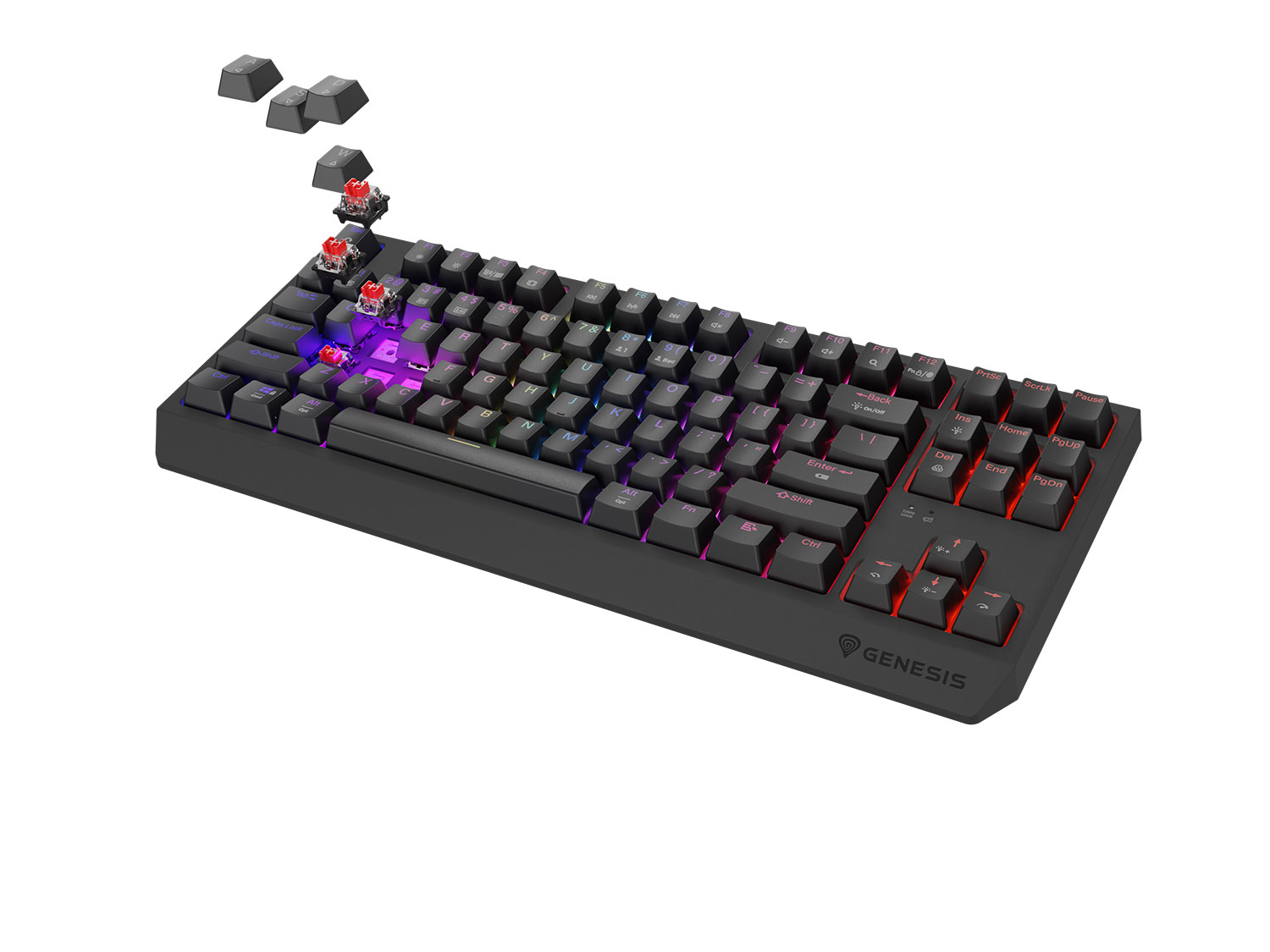 Obrázek GENESIS herní klávesnice THOR 230/TKL/RGB/Outemu Red/Bezdrátová USB + Bluetooth/US layout/Černá