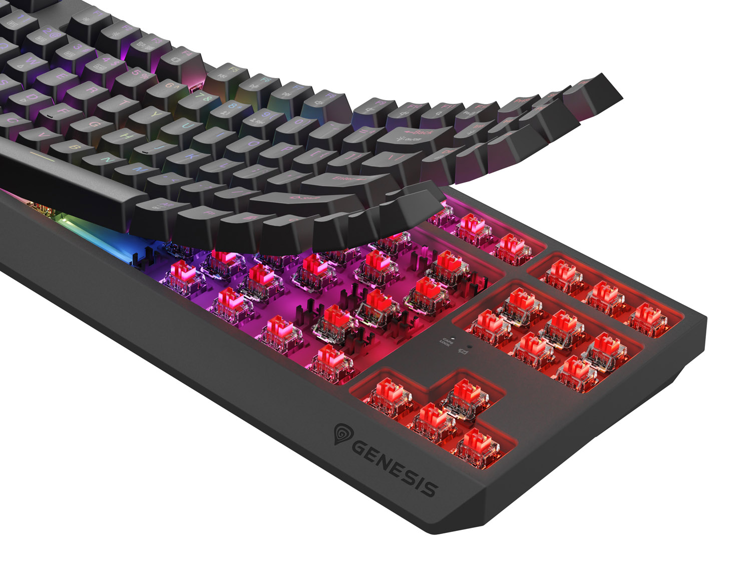 Obrázek GENESIS herní klávesnice THOR 230/TKL/RGB/Outemu Red/Bezdrátová USB + Bluetooth/US layout/Černá