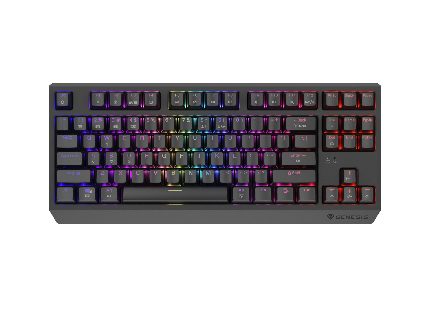 Obrázek GENESIS herní klávesnice THOR 230/TKL/RGB/Outemu Silent Lemon/Bezdrátová USB + Bluetooth/US layout/Č