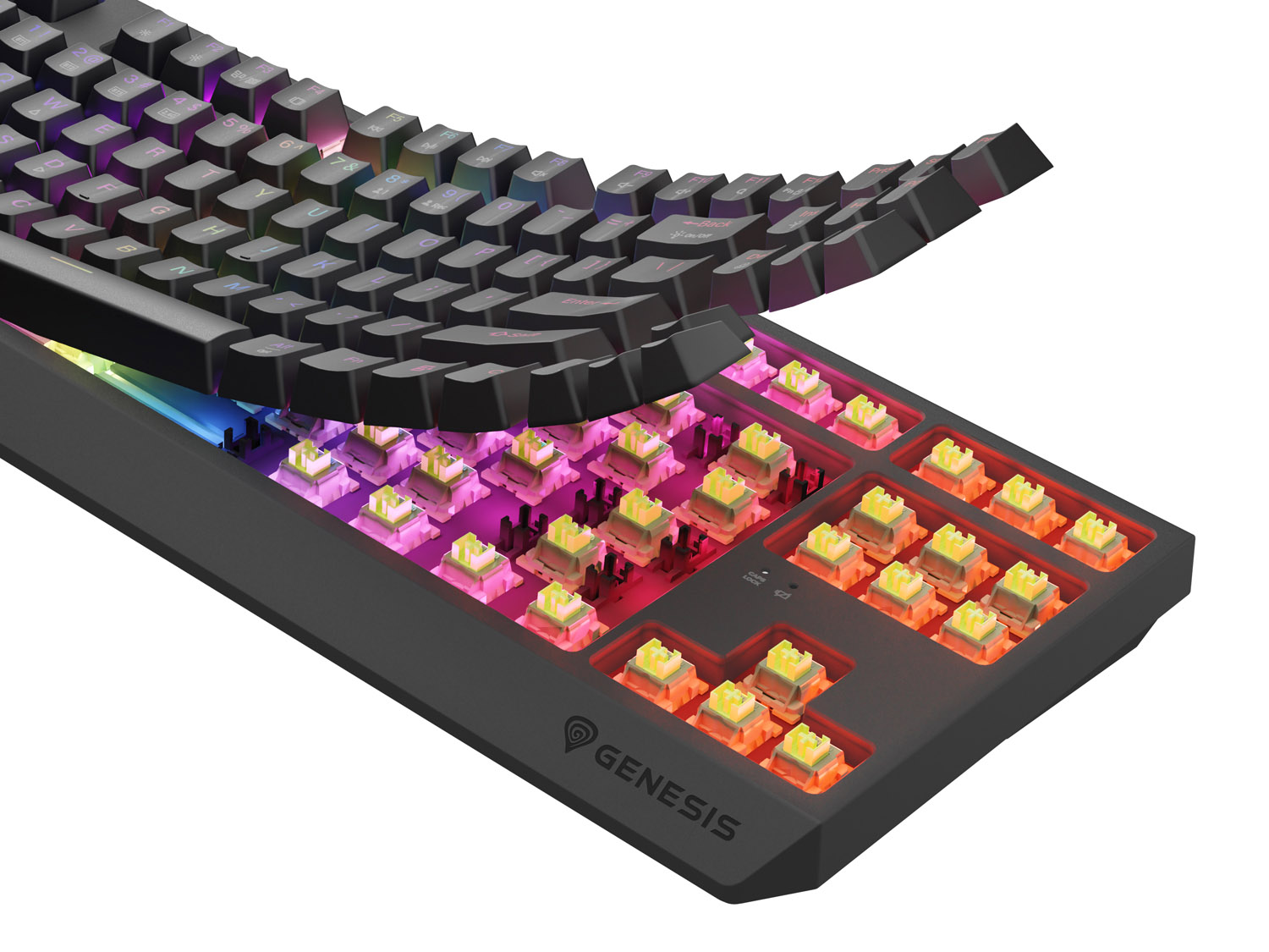 Obrázek GENESIS herní klávesnice THOR 230/TKL/RGB/Outemu Silent Lemon/Bezdrátová USB + Bluetooth/US layout/Č