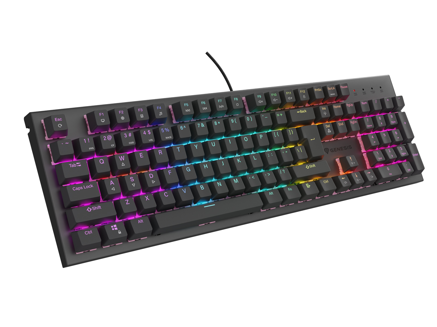 Obrázek GENESIS mechanická herní klávesnice THOR 303/RGB/Outemu Peach Silent/Drátová USB/US layout/Černá