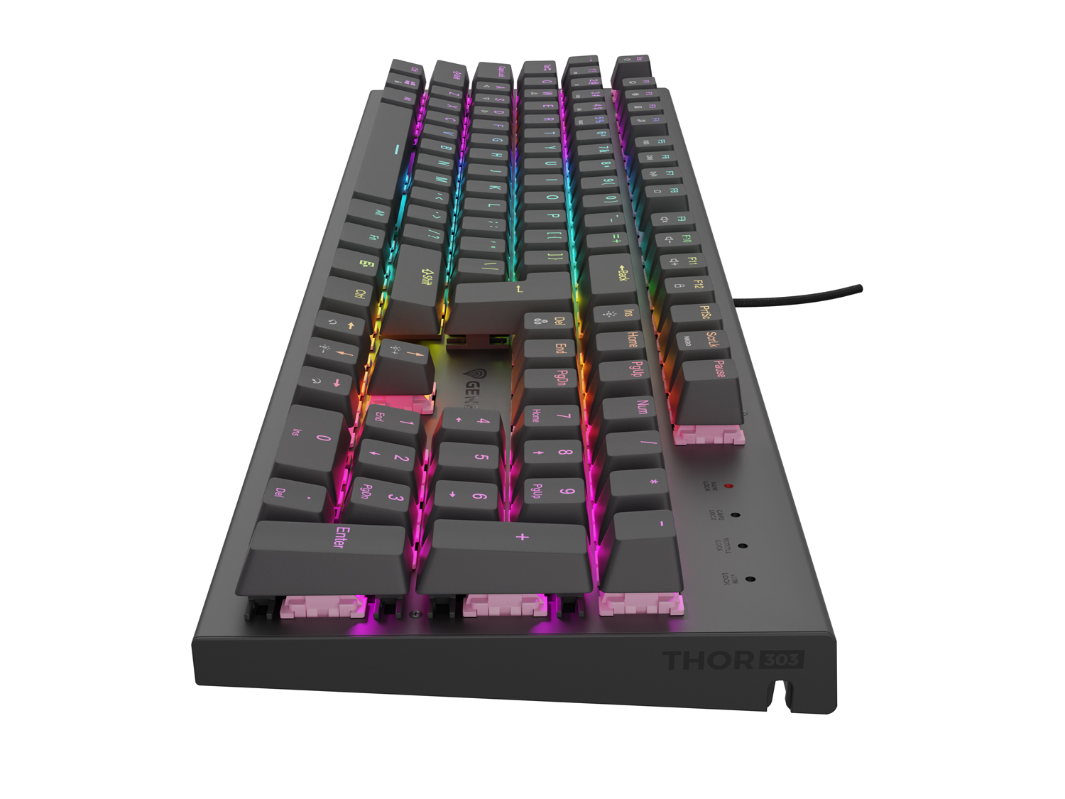 Obrázek GENESIS mechanická herní klávesnice THOR 303/RGB/Outemu Peach Silent/Drátová USB/US layout/Černá