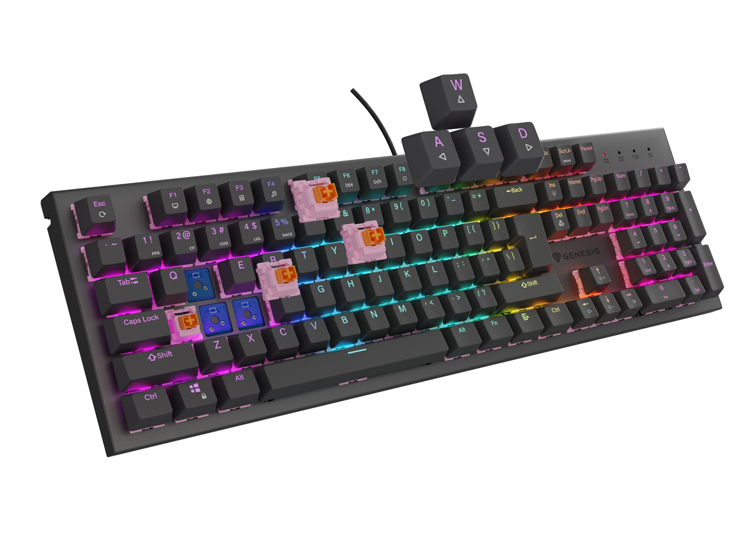 Obrázek GENESIS mechanická herní klávesnice THOR 303/RGB/Outemu Peach Silent/Drátová USB/US layout/Černá