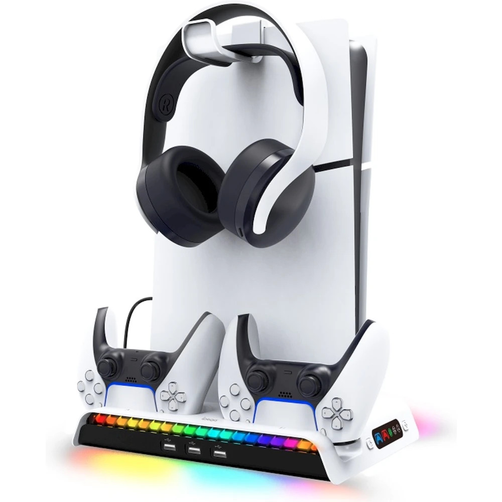 Obrázek iPega P5S006 Multifunkční Nabíjecí RGB Stojan s Chlazením pro  PS5 Slim White
