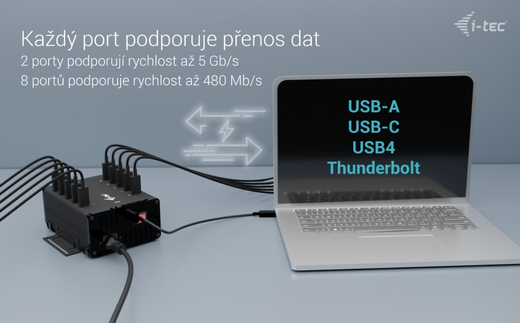 Obrázek i-tec USB-C/USB-A Metal Charging + Data HUB, 15W/port, 10x USB-C, 180W