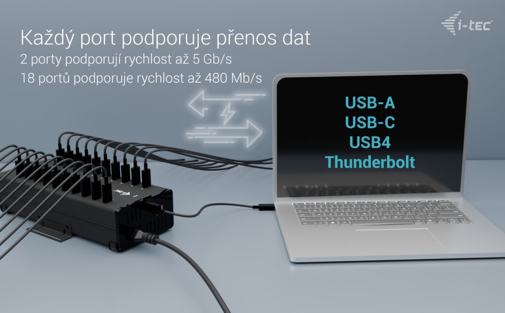 Obrázek i-tec USB-C/USB-A Metal Charging + Data HUB, 15W/port, 20x USB-C, 360W